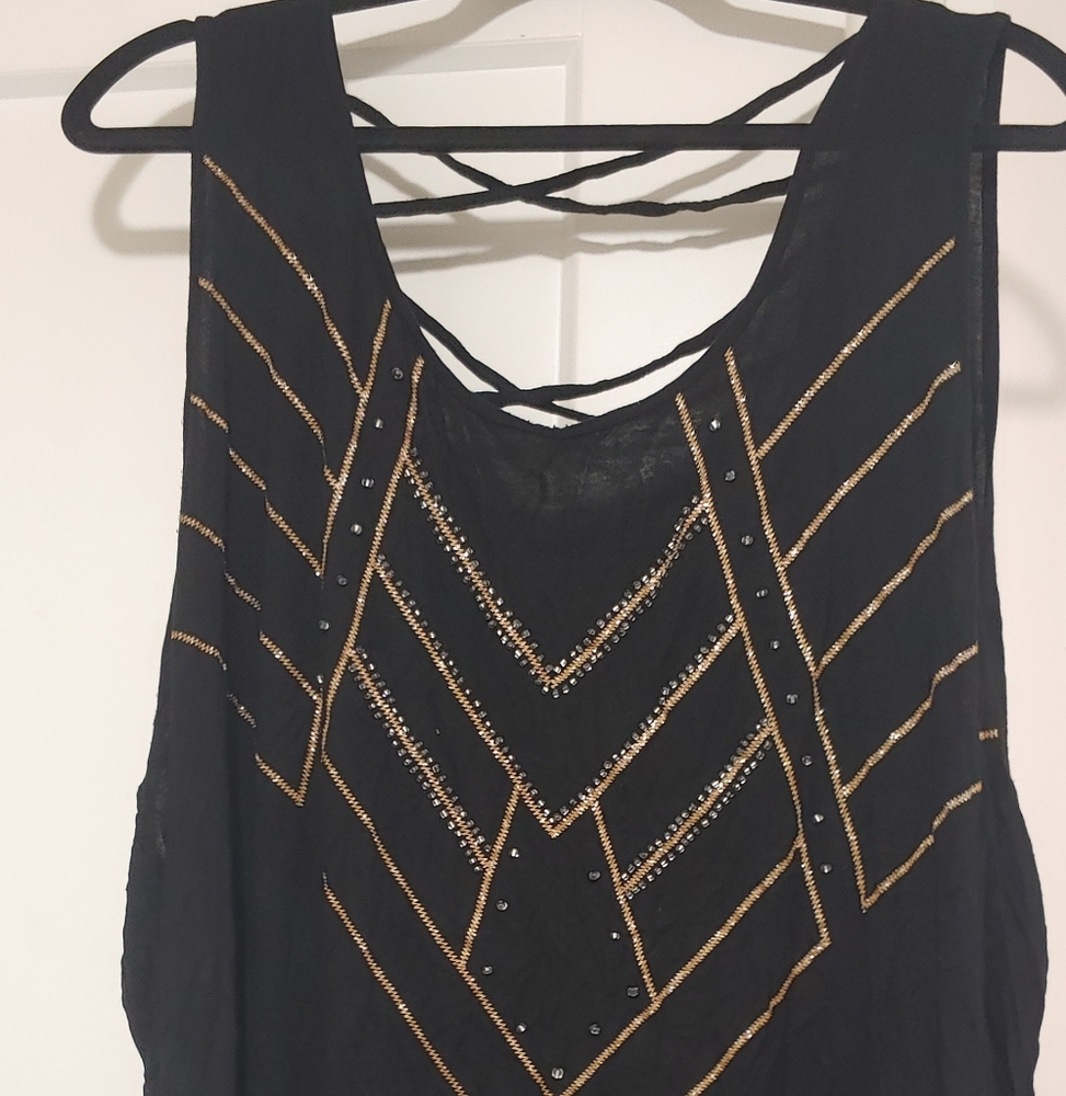 Apt. 9 Black and Gold Embellished Tank Top With Cut Out Back